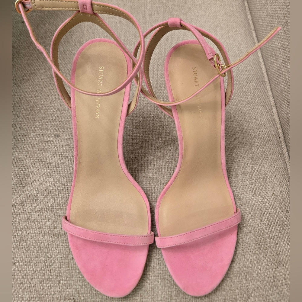 Stuart Weitzman Pink Suede Ankle Strap Heels